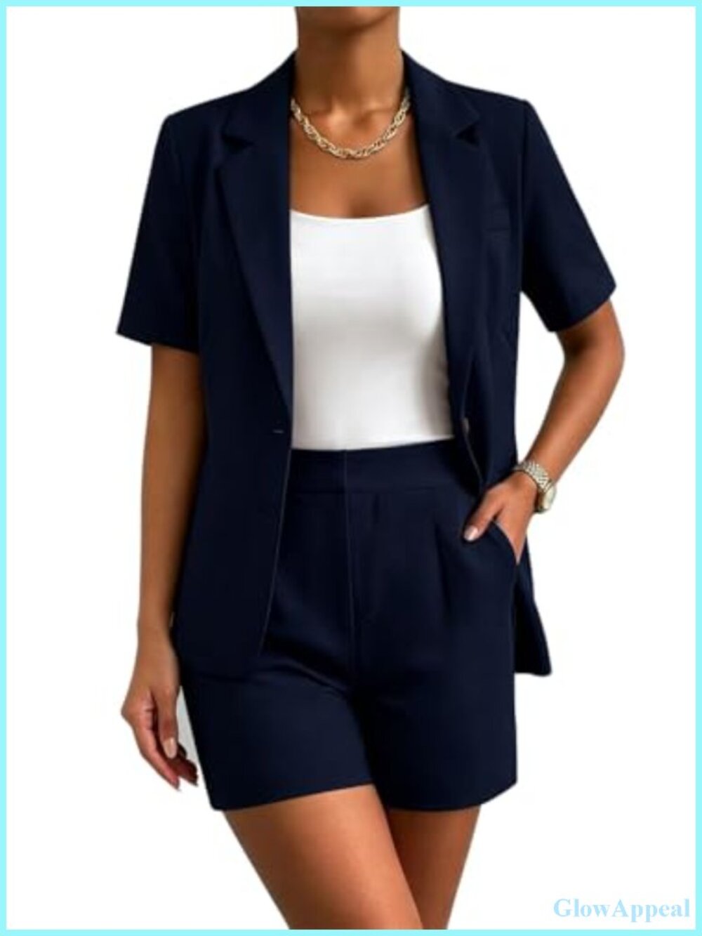 Women's 2 Piece Short Sleeve Blazer & Wide Leg Shorts Suit Set Business Casual